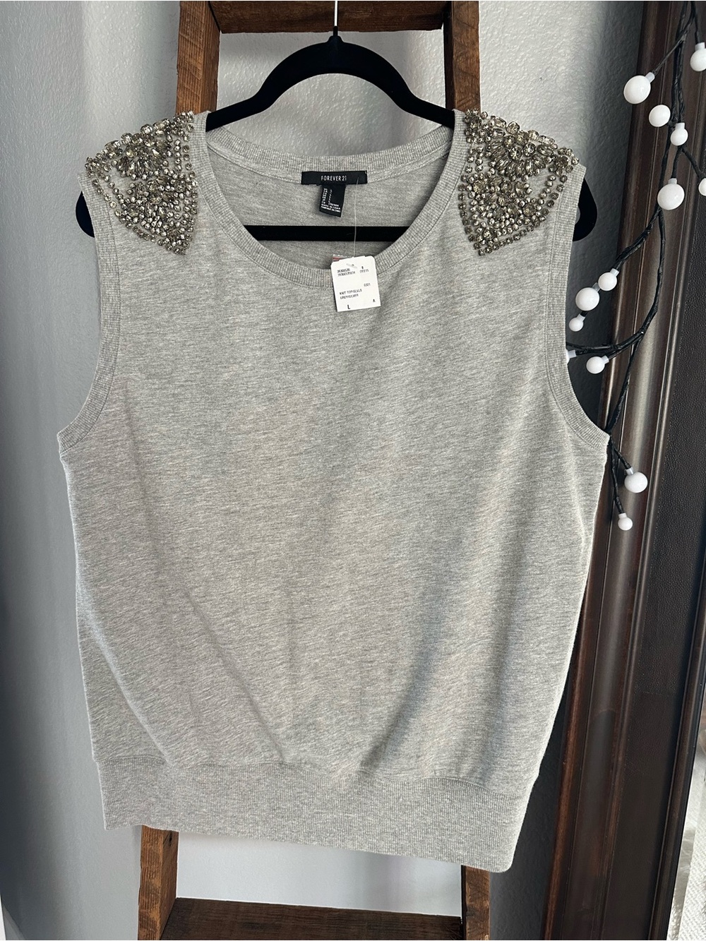 Forever 21 Sleeveless Top with Beaded Shoulder Detail size large